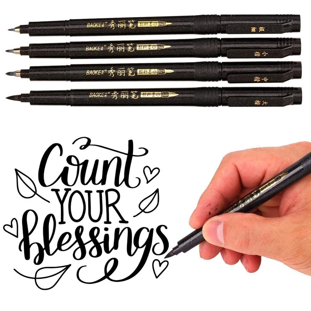 4pcs calligraphy pen set Fine Medium Brush tip for Hand Lettering Drawing Writing signature Illustration School art tools A6806