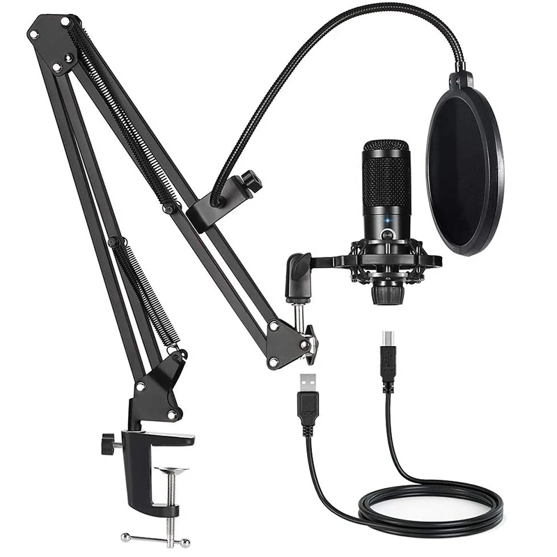 USB Computer Condenser Microphone Kit With Adjustable Scissor Arm Stand for PC YouTube Video Gaming Streams Studio