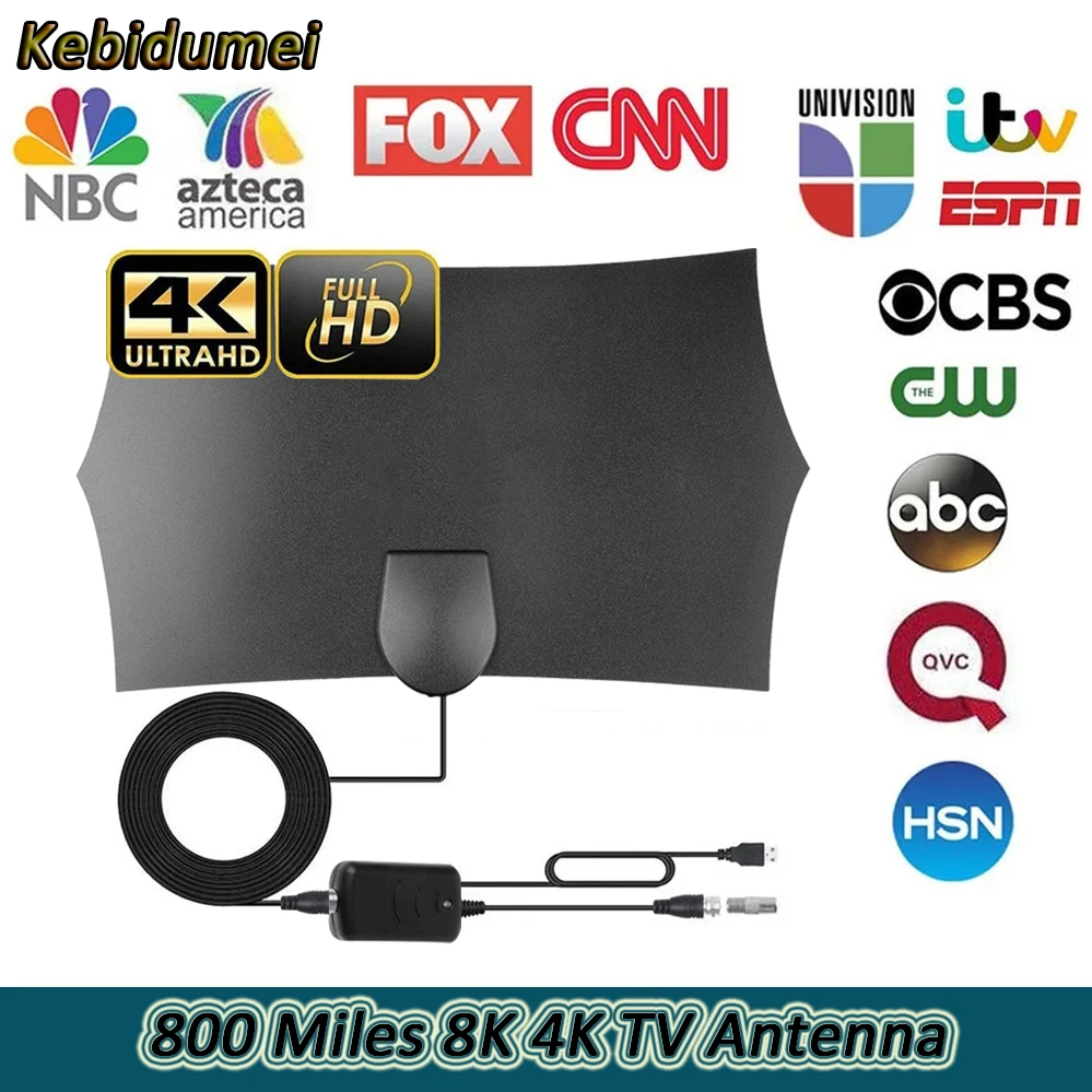 Kebidumei Digital HD 8K 4K TV Antenna 800 Mile Range TV Stick Digital Indoor HDTV 1080P Signal Receiver Amplifier For VHF UHF