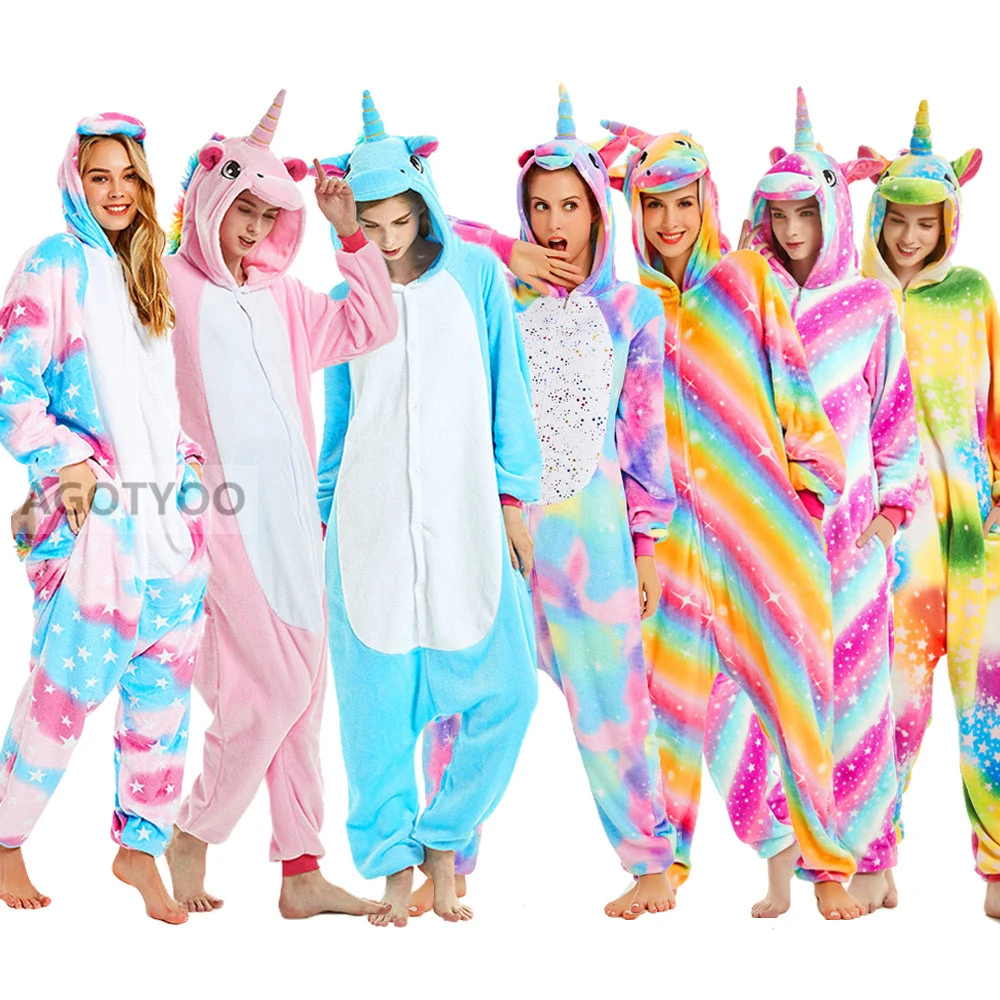 Unicorn Onesies Unisex Winter Cute Panda Totoro Bear Pig Onesies Women Nightwear Anime Costumes Adults Flannel Sleepwear Pajamas