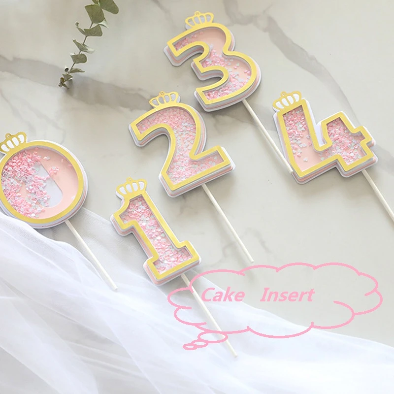 Shining Sequins Pink Happy Birthday Number Insert For Kids Adult Girls Birthday Party Crown NOT Candles Cake Decoration