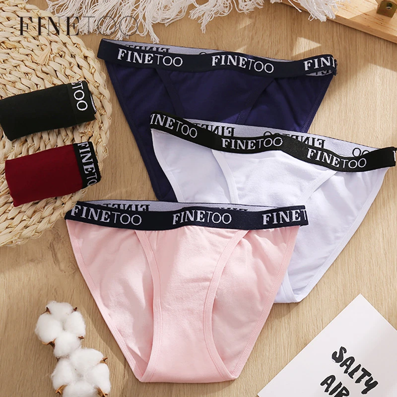 FINETOO 3Pcs/set Cotton Briefs Women Low-rise Panties M-XL Ladies Underwear Sexy Letter Belt Underpants Comfortable Lingerie New