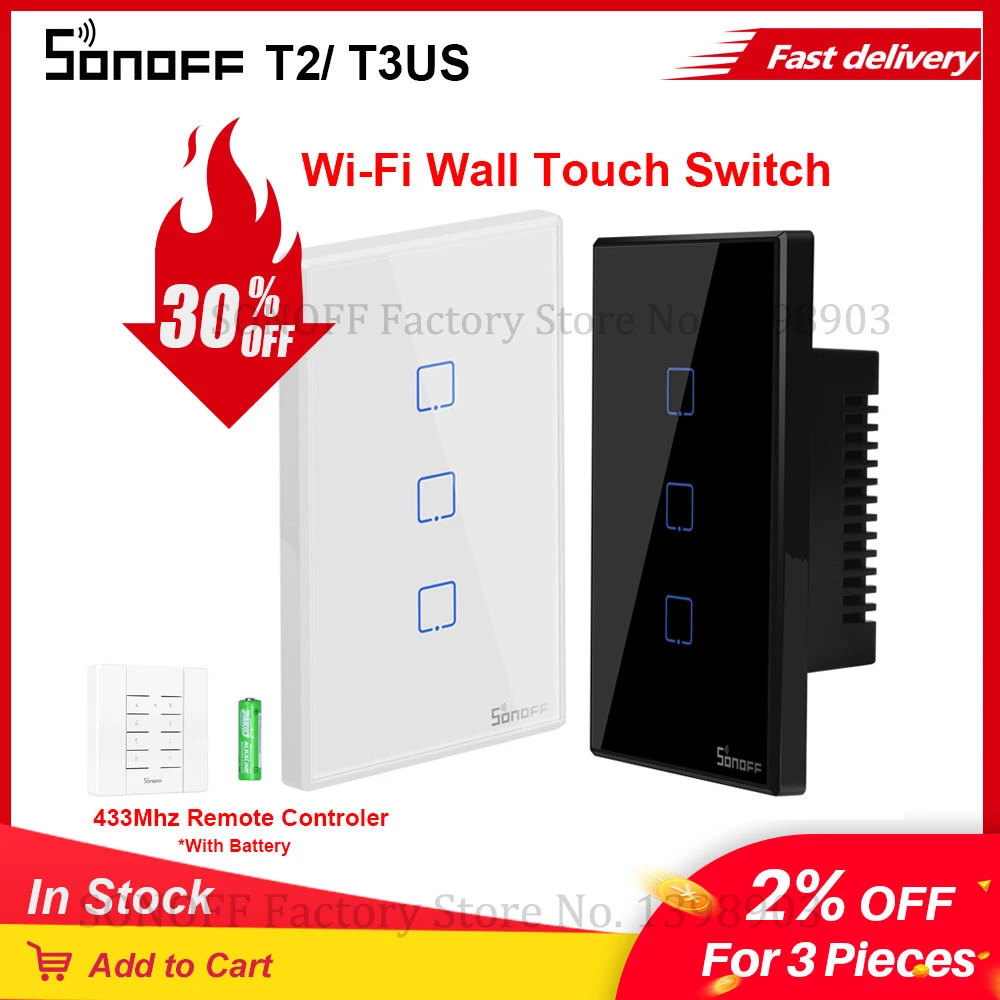 Itead SONOFF TX T2/ T3 US Standard Wireless Wifi Light Smart Touch Screen Switch Glass APP/ Voice/ RF Remote Control 1 2 3 Gang