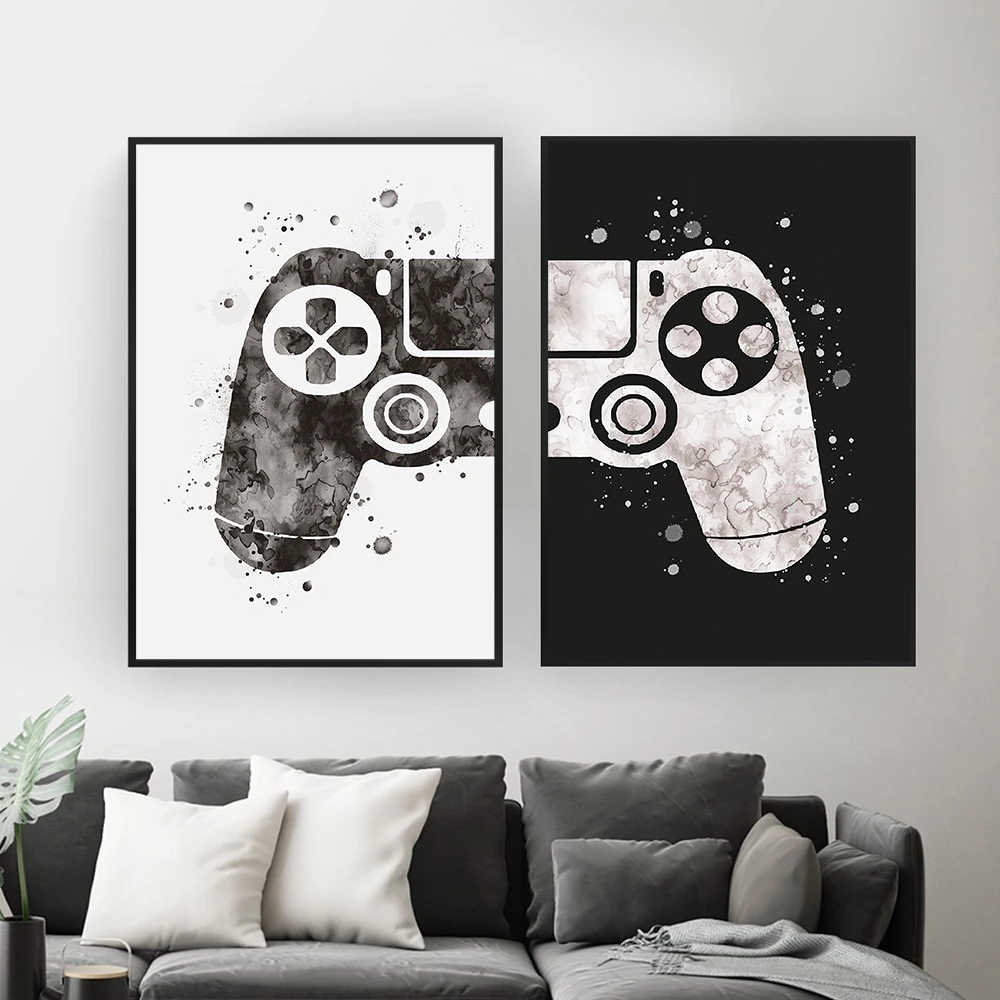 Watercolor Boys Game Poster Print Gamepad Illustration Game Wall Art Picture Joystick Canvas Painting for Kids Room Home Decor