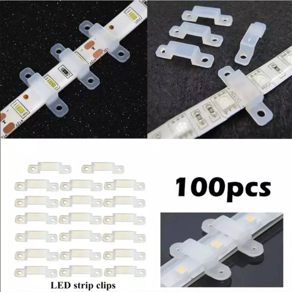 100pcs/lot Silicon Mounting Clip LED Connector for Fixing 8mm/10mm 5050 5630 1903 WS2811 3528 5050 RGB Dream Color LED Strip