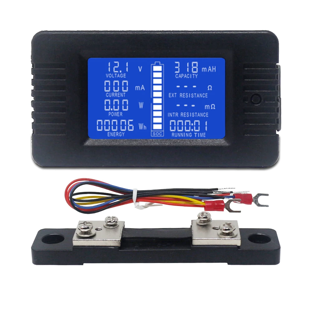 DC Voltmeter Ammeter Power Energy Digital Voltage Current Cap Ohm Hour SOC Meter LCD DC 60-200V 10A/50A/100A/200A/300A Shunt