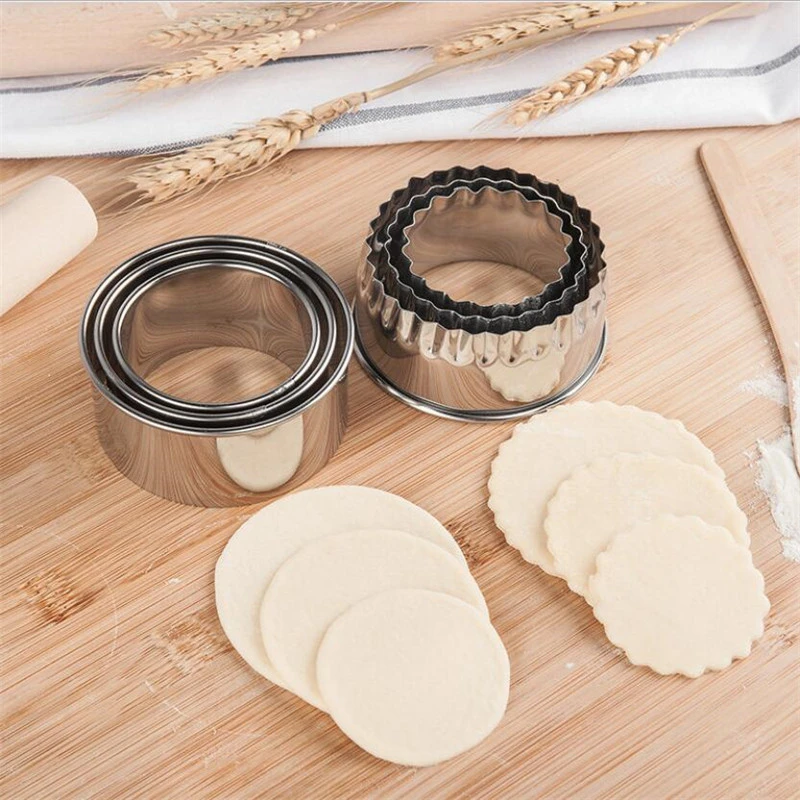 3Pcs Cookie Pastry Maker Portable Dumplings Cutter Stainless Steel Dough Cutting Tool Round/Flower Shaped Kitchen Gadgets