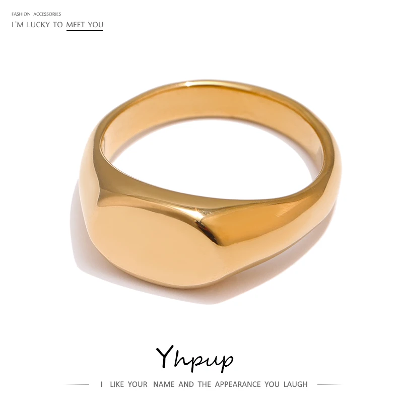 Yhpup Minimalist 18 K Stainless Steel Ring Jewelry for Women Gold Metal Texture Statement Ring Anillos Mujer Gift Bijoux 2021