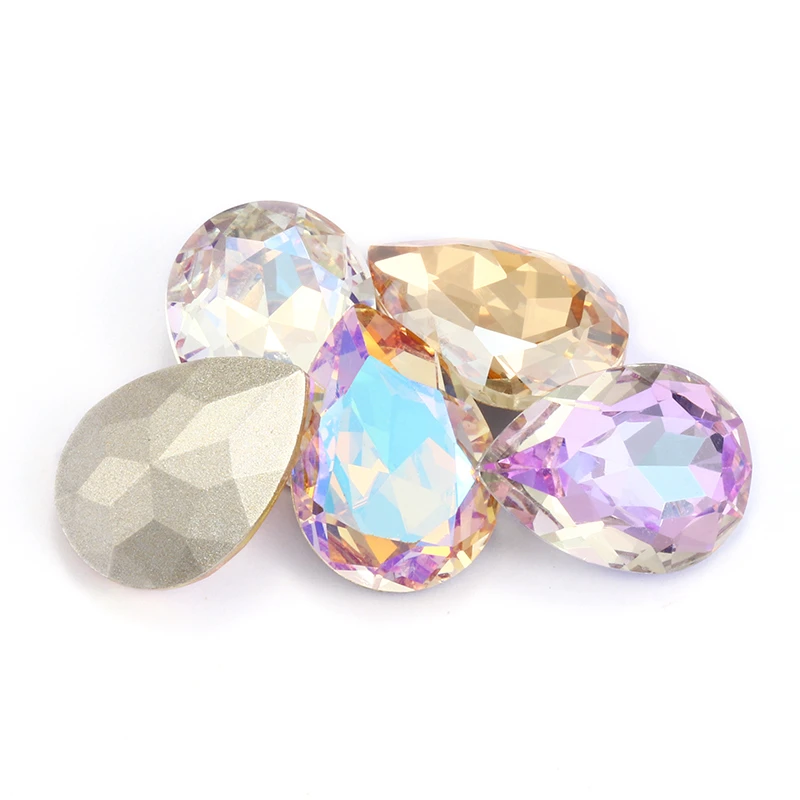 Glittery Colorful Tear Drop  K9 Glass Rhinestones Glass Crystal Pointback Rhinestones Glue on Garment Crafts Jewelry Accessories