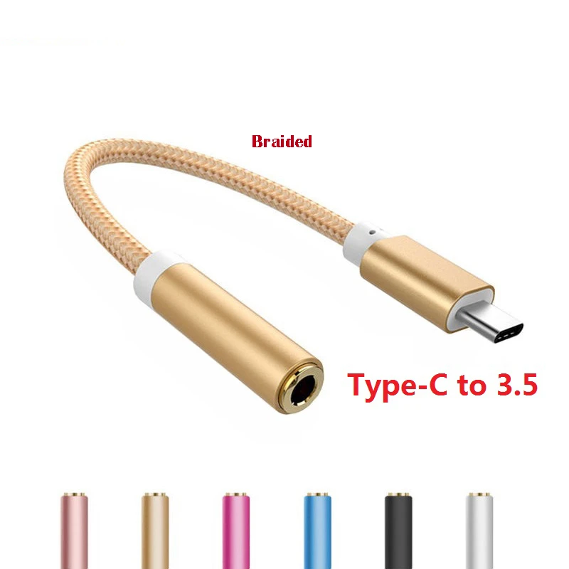 Braided Cable Adapter USB-C Type C To 3.5mm Jack Headphone Cable Audio Aux Cable Adapter for Xiaomi Huawei for Smart Phone