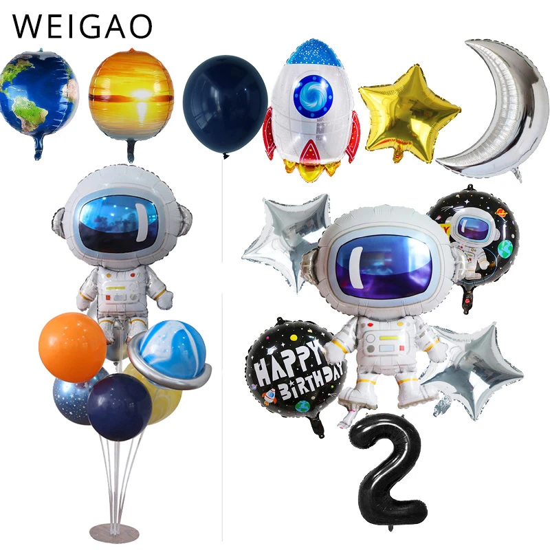 Outer space party Rocket Ship Astronaut Foil Balloons Boy Galaxy/Solar System Theme Party Balon 2nd Birthday Party Decoration