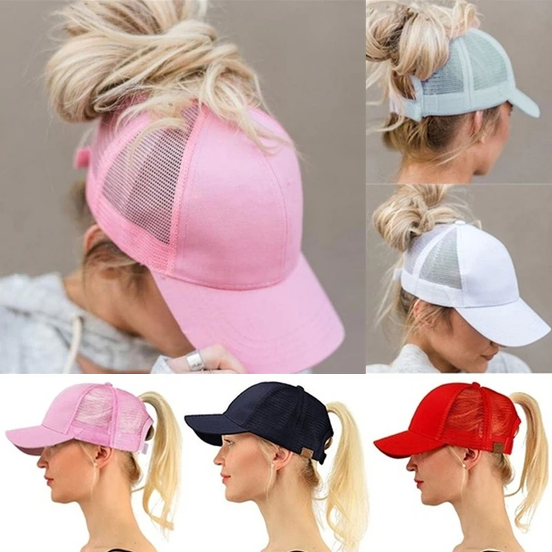 2020 New Ponytail Baseball Cap Summer women's Adjustable Black Hat Messy Cap Casual Cotton Girl Snapback Mesh Cap