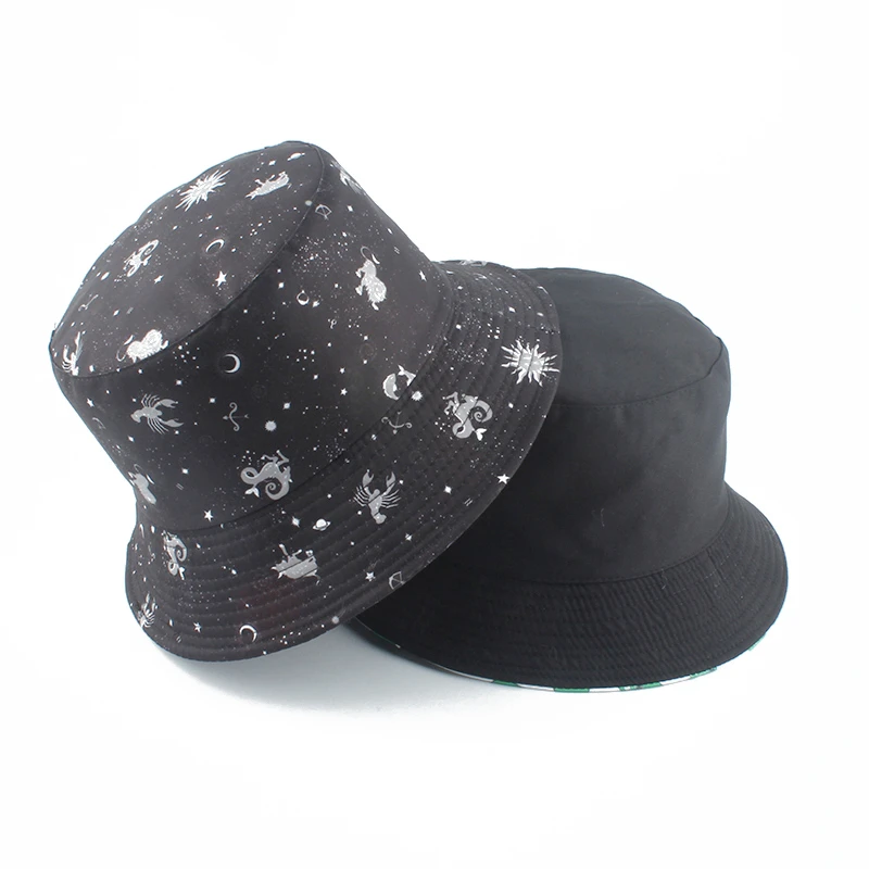Constellation Galaxy Stars Print Panama Hat Cap Reversible Bucket Hat Summer Sun Hats For Women Men Gorro