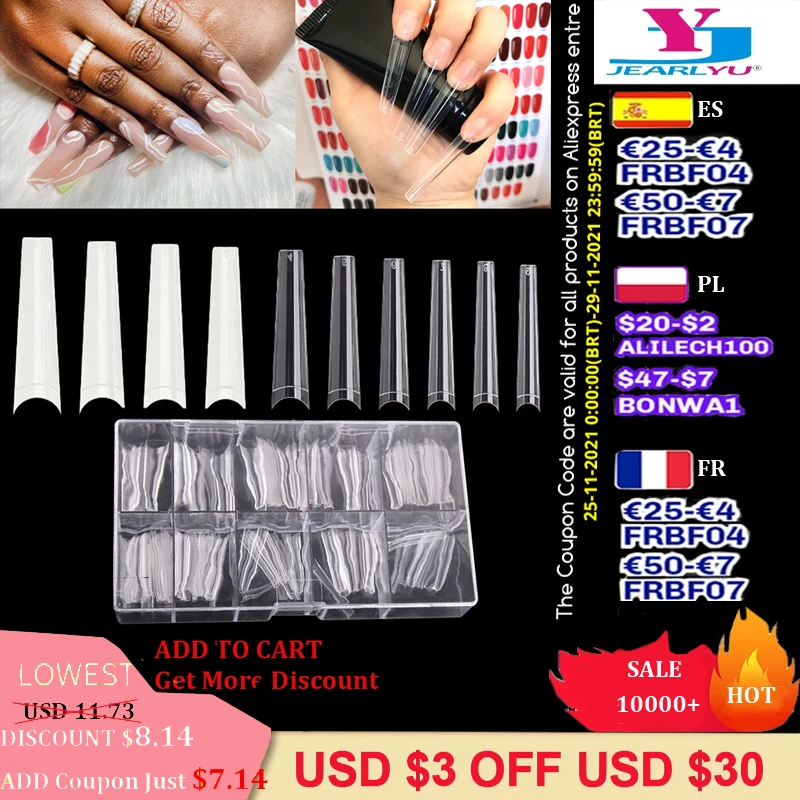 600Pcs XXL False Nails Tip C Curve Coffin Tips Long Half Cover Manicure 10 Size Artificial Acrylic Extension Press On Nail DIY