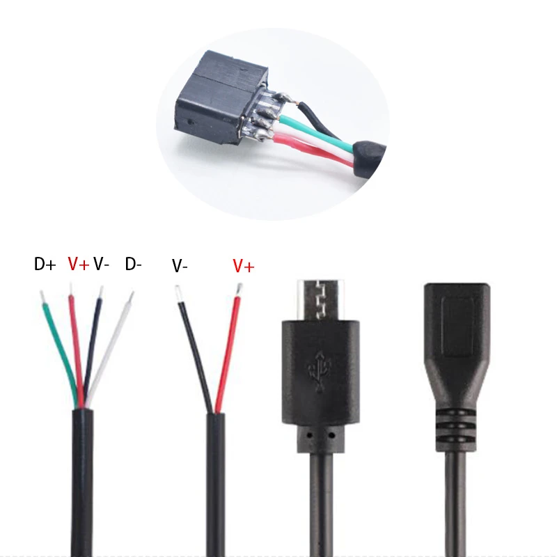 Micro USB 2.0 A Female Jack for Android Interface 4 Pin 2 Pin Male Female Power Data Charge Cable Cord Connector 30CM