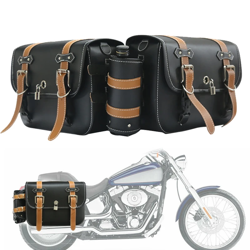 Left Right Universal PU Leather Motorcycle Saddlebag Side Tool Luggage package Saddle for Honda/Suzuki/Kawasaki/Yamaha
