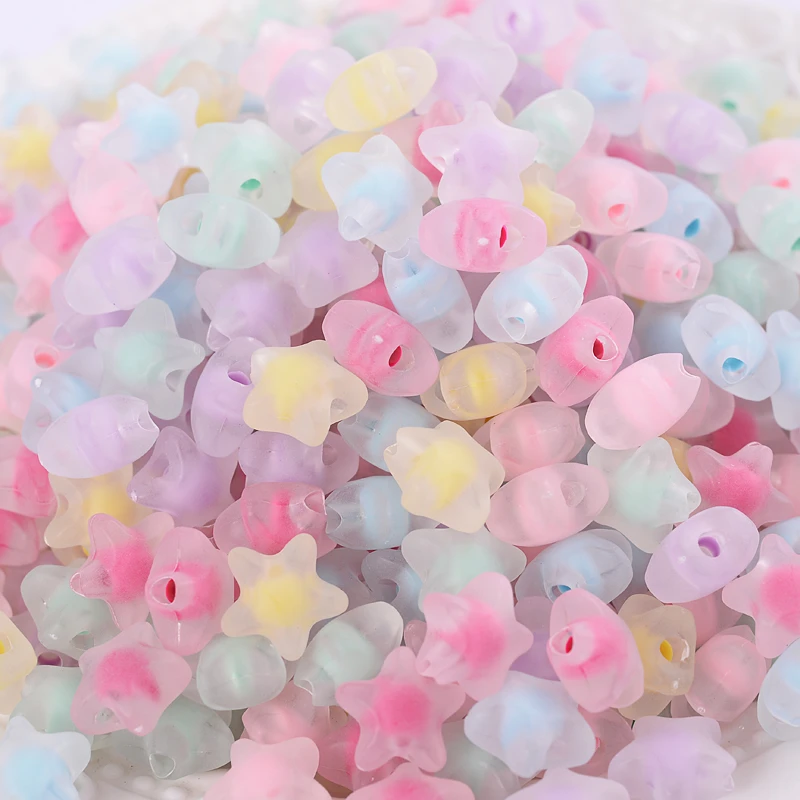 50Pcs 6 Color Classic Cute Matte Star Shape With Hole Acrylic Beads Loose Spacer Beads For Jewelry Making Diy Accessories