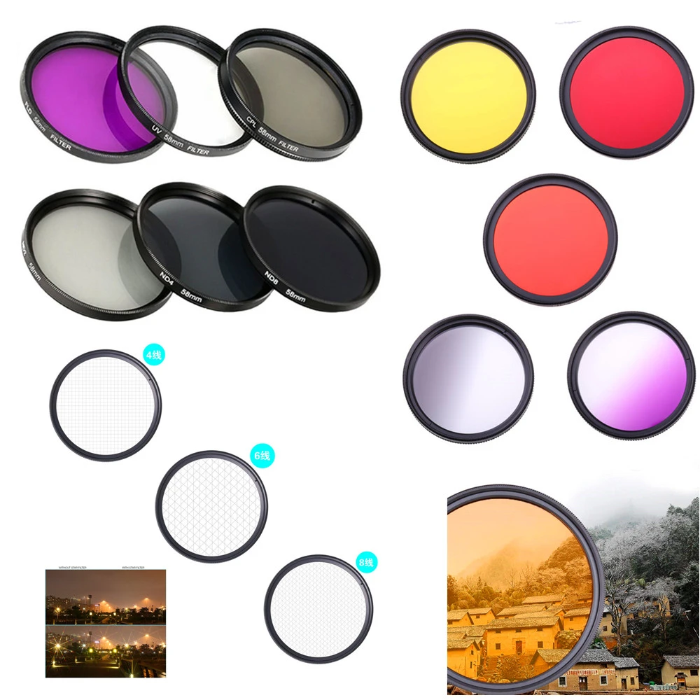 DSLR Camera Lens Filter UV ND FLD Star Colour 37 40.5 43 46 49 52 55 58 62 67 72 77 82 mm for Nikon Canon Sony Fujifim Olympus