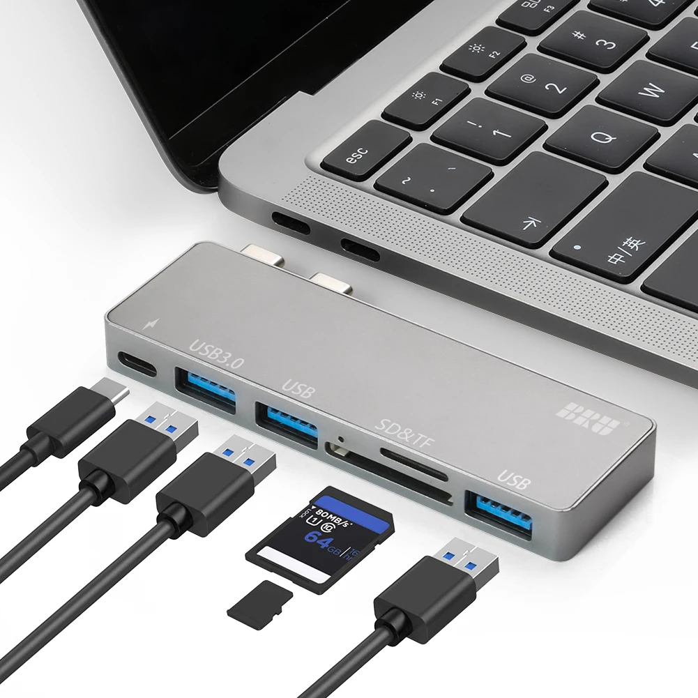 BRU Usb C Hub For Macbook Pro Adapter Usb Type C Hub 3.0 Tf Sd Reader Slot Pd For Macbook Pro/air 2020 USB Hubs