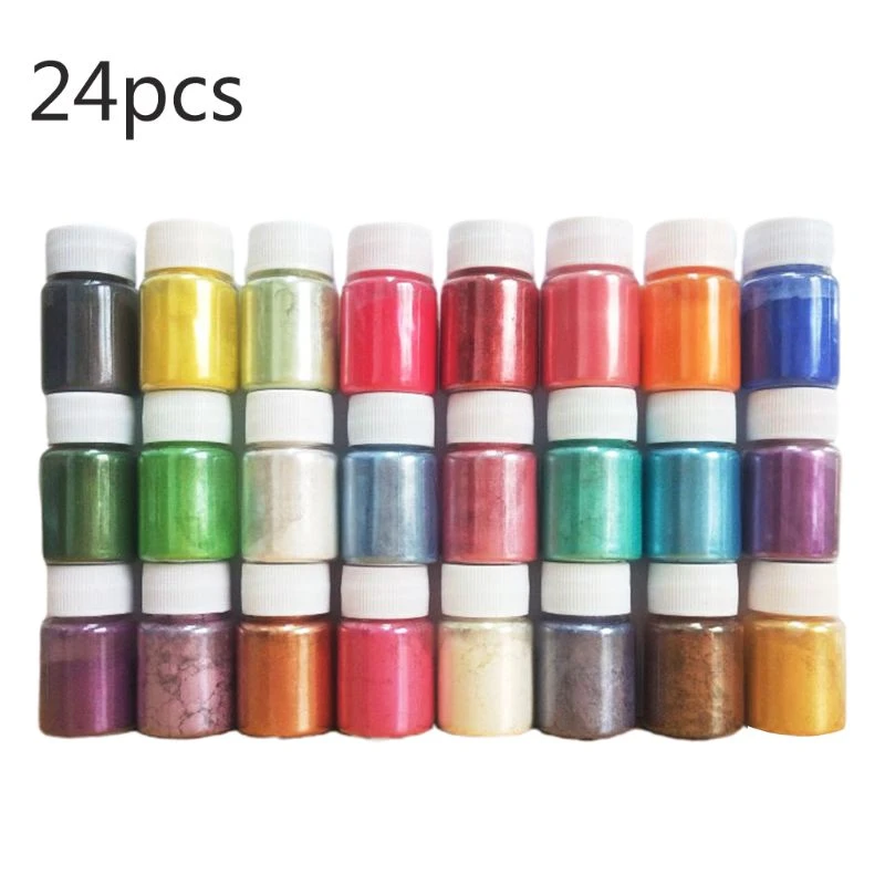 24 Pcs DIY Handmade Pearlescent Mica Powder Epoxy Resin Dye Pearl Pigment Resin Glue Pigments Material Crystal Mold Soap Making