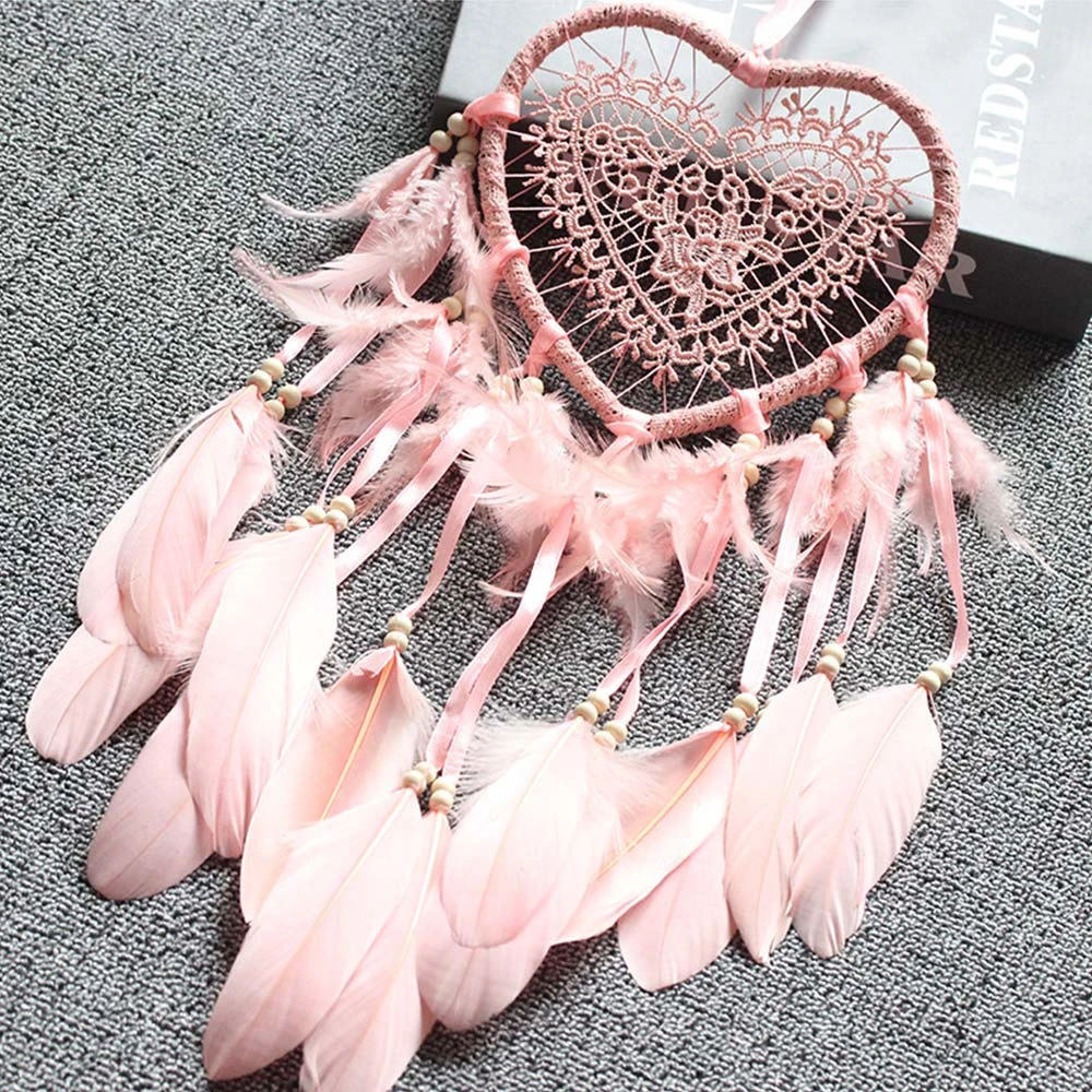 Heart Shape Creative Handmade Vintage Dreamcatcher Dromenvanger Wedding Decoration Wind Chimes Party Feather Room Decor Hot Sale