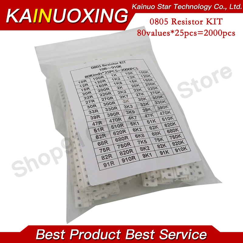 2000pcs 0805 SMD Resistor Kit Assorted Kit 1ohm-1M ohm 5% 80valuesX 25pcs=2000pcs Sample Kit