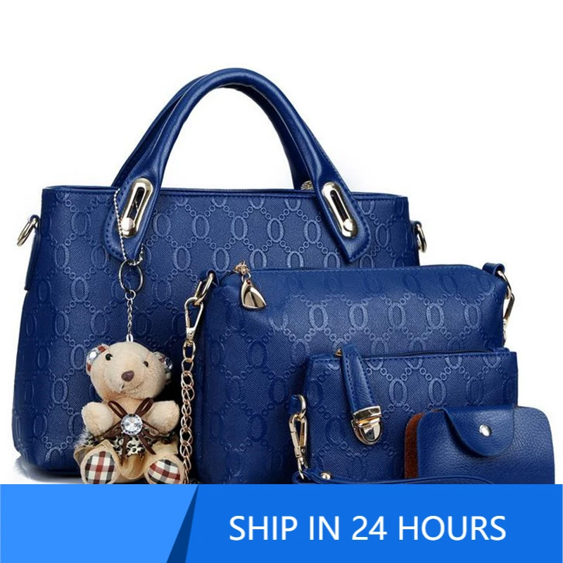 Fashion 4pcs/Set Women Bag Ladies PU Leather Luxury Designer Bags Handbag Messenger Bag Shoulder Bag Wallet Bags 20#48