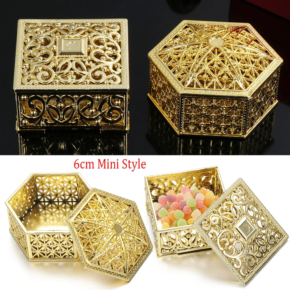 1PC 6-7cm Mini Plastic Hollow Gold Foil Cake Candy Box Wedding Favor Marriage Baby Shower Gift Treat Box Party Event Supply