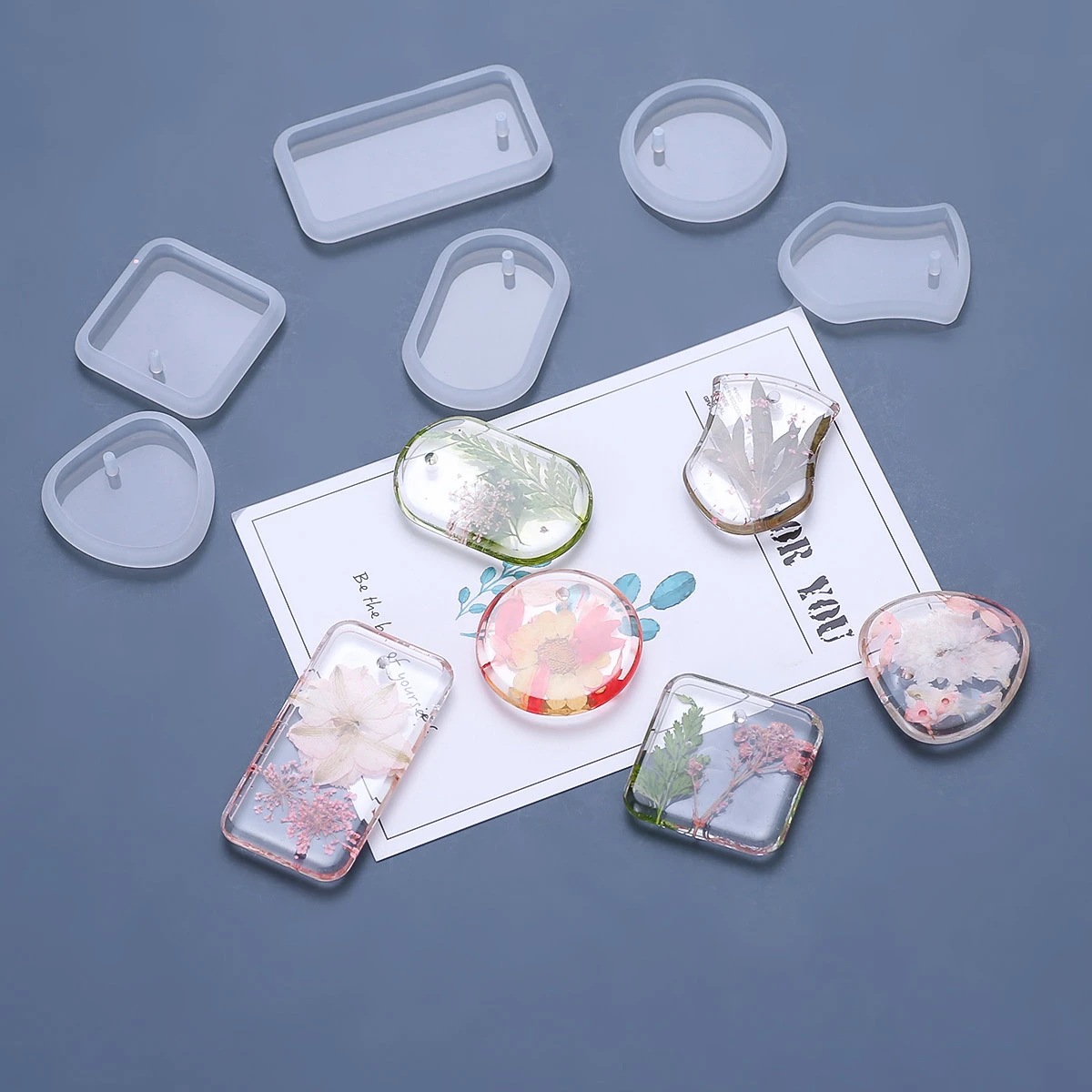 1/6/10pcs DIY Keychain Pendant Silicone Mold Set Crystal Epoxy Resin Mold Round Rectangle Pendants Jewelry Making Casting Mould