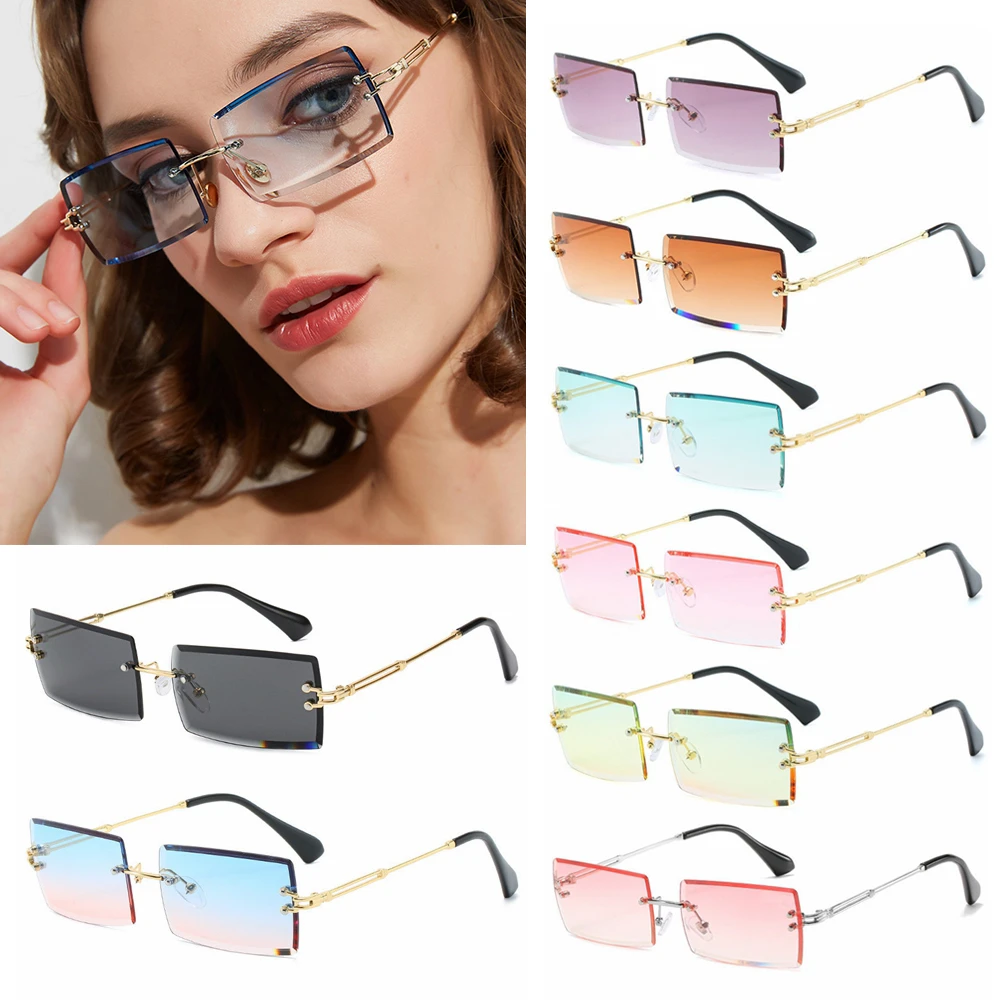 2020 Trendy Men Women Summer Rimless Sunglasses Fashion Small Rectangle Sun Glasses Traveling Style UV400 Shades Eyewear