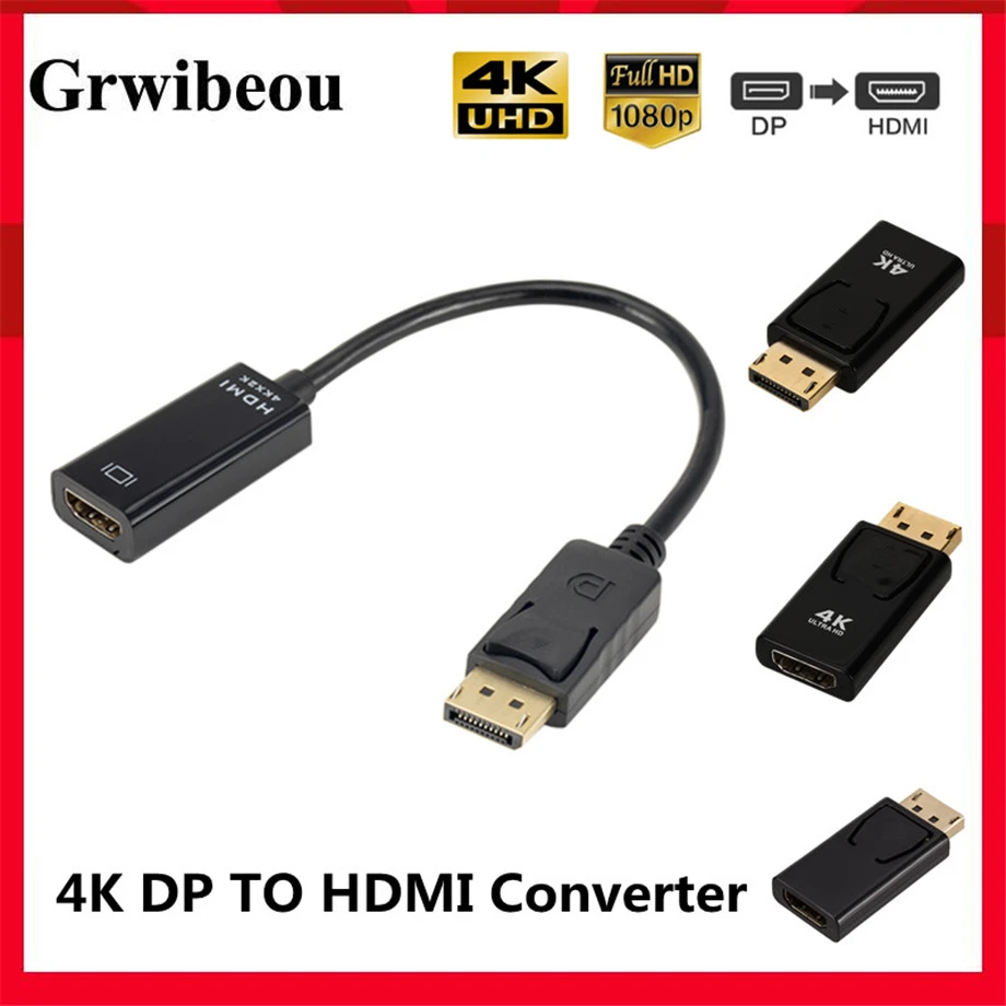 4K DisplayPort to HDMI-compatible Adapter Converter Display Port Male DP to Female HD TV Cable Adapter Video Audio For PC TV