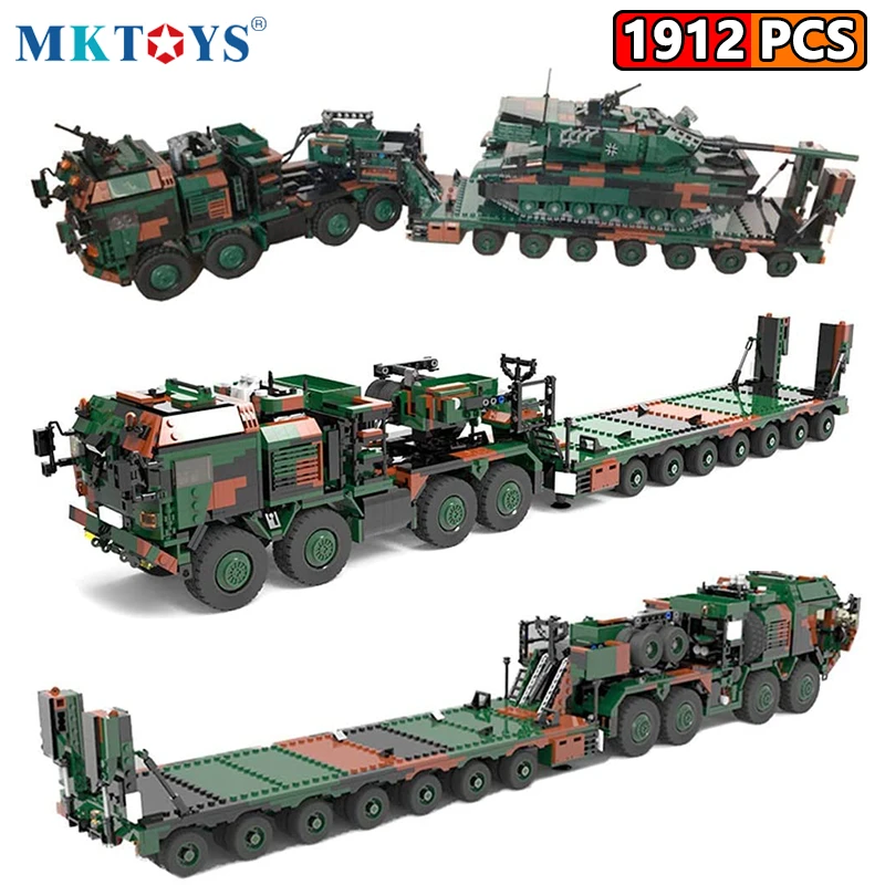 MKTOYS WW2 Military German Army Building Bricks Battle Tank Transport Truck Vehicle Blocks HX-81 World War SLT Mammut Gifts