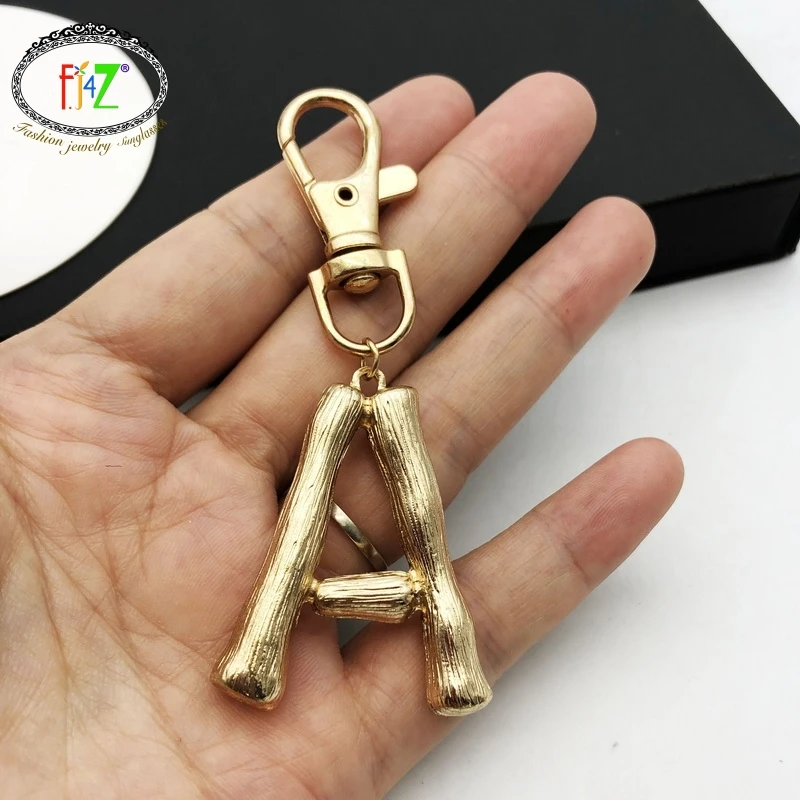 F.J4Z Hot Women Keychain Alloy Big A-Z 26 Letters Key Holder Fashion Bamboo Initials Charms Bag Pendant Accessories Dropship