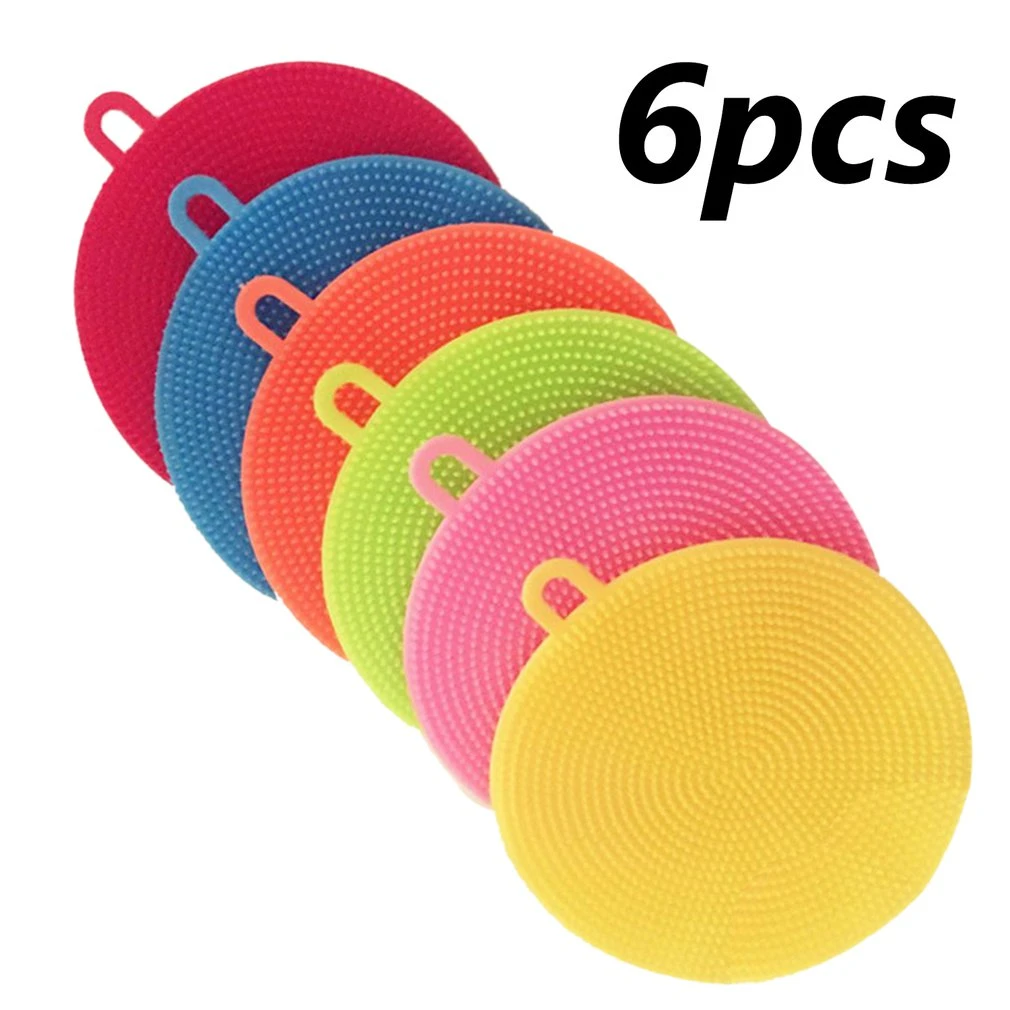 6Pcs Silicone Cleaning Brushes Soft Silicone Scouring Pad Washing Sponge Dish Bowl Pot Cleaner Washing Tool Kitchen Accessories