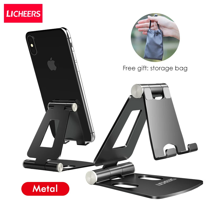 LICHEERS Phone Holder Stand for iPhone 13Pro Xiaomi mi 9 Metal Phone Holder Foldable Mobile Phone Stand Desk For iPhone 12 11 XS
