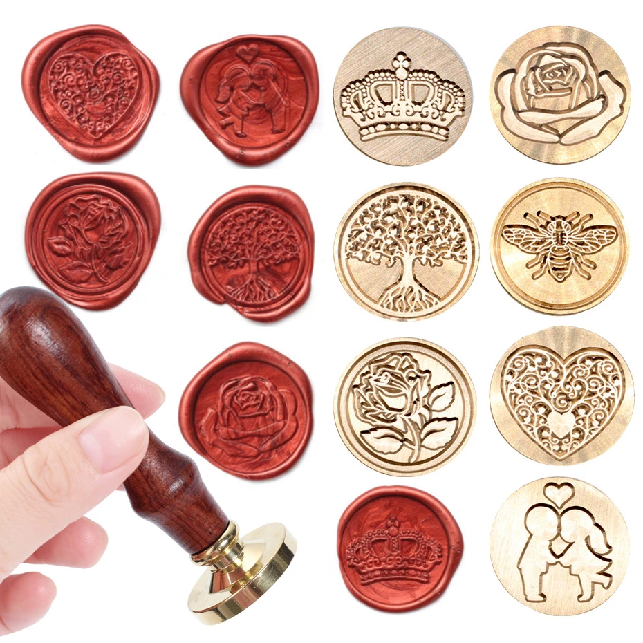 Wax Seal Stamp Paint Seal On The Birthday Card Retro Diy Envelope Stamps Rose Crown Tree Ornament Classic Wedding Invitations