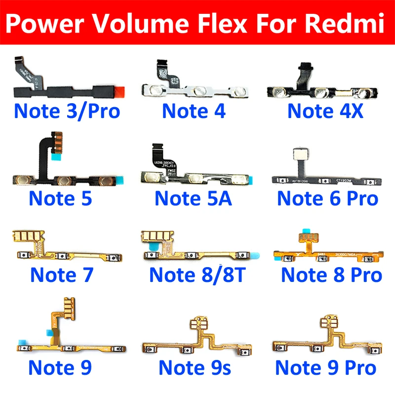 Volume Button Power Switch On Off Button Flex Cable For Xiaomi Redmi Note 3 4 4X 5 5A 6 7 8 8T 9 9T 10 Pro 9s Power Volume Key