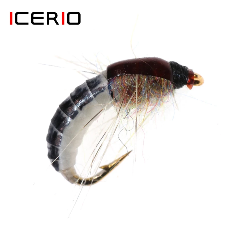 ICERIO 4PCS Blackback Worm Nymph Scud Fly Tying Hook Trout Fishing Fly Lure Baits #12