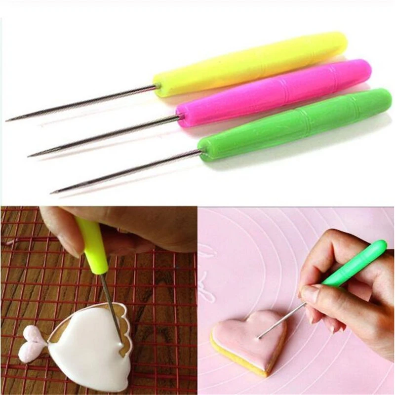 3PC Stainles Steel Scriber Needle Modelling Tool Icing Sugarcraft Cake Decorating Fondant Syrup 12.5cm