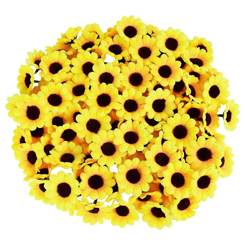 50Pcs 4.5cm Silk Artificial Sunflower Daisy Flower Head Wedding Birthday Party Decor DIY Scrapbooking Wreath Craft Fake Flowers