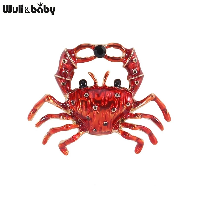 Wuli&baby Cute Crab Brooches Women Enamel Animal Office Party Casual Brooch Pins Gifts