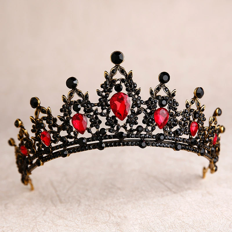 KMVEXO Baroque Retro Black Bridal Crystal Tiaras Crowns Princess Queen Pageant Prom Rhinestone Veil Tiara Wedding Hair Accessory