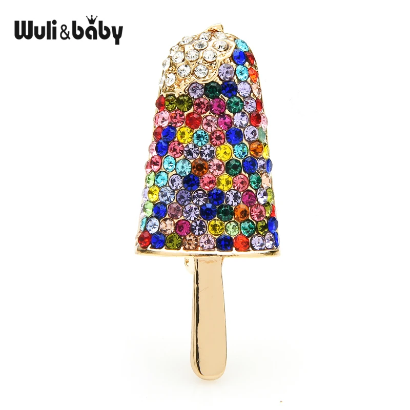 Wuli&baby Sparkling Popsicle Ice-sucker Icecream Brooches Women 3-color Party  Casual Brooch Pins Gifts