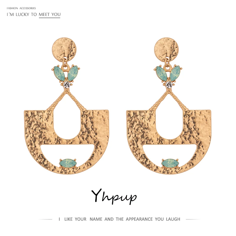 Yhpup Trendy Zinc Alloy Metal Drop Earrings Statement Rhinestone Big Earrings For Women Fashion Jewelry Orecchini 2021 Gifts