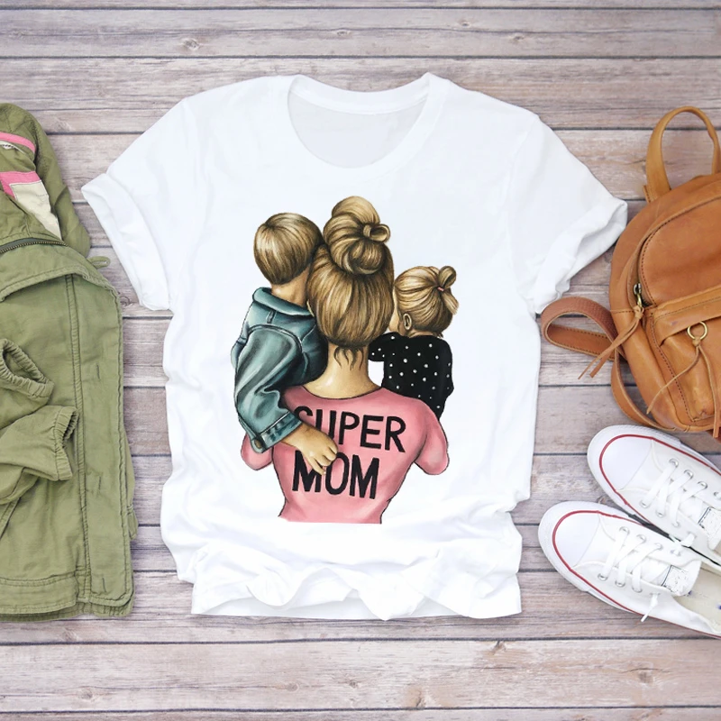 Women Cartoon Super Mom Life Momlife Mama Mother Summer Print Lady T-shirts Top T Shirt Ladies Womens Graphic Female Tee T-Shirt