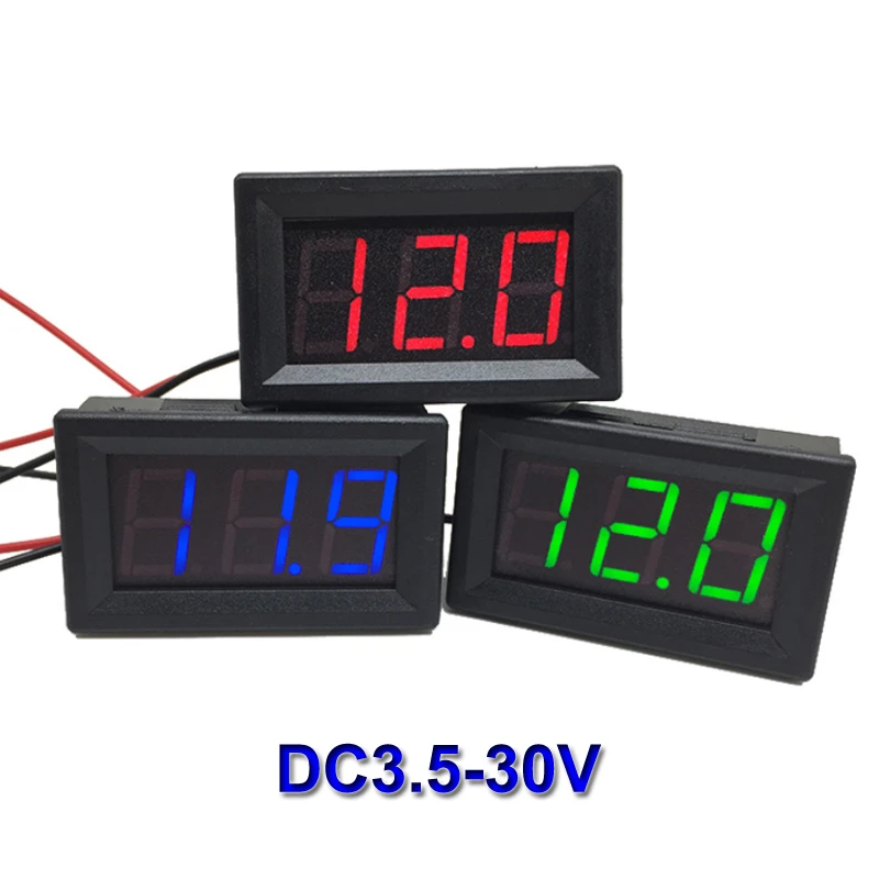 DC 3.5-30V Digital Car Voltmeter Automotive Voltage Meter Red/Blue/Green12V 24V Motorcycle Vehicle LED Display Voltage Tester