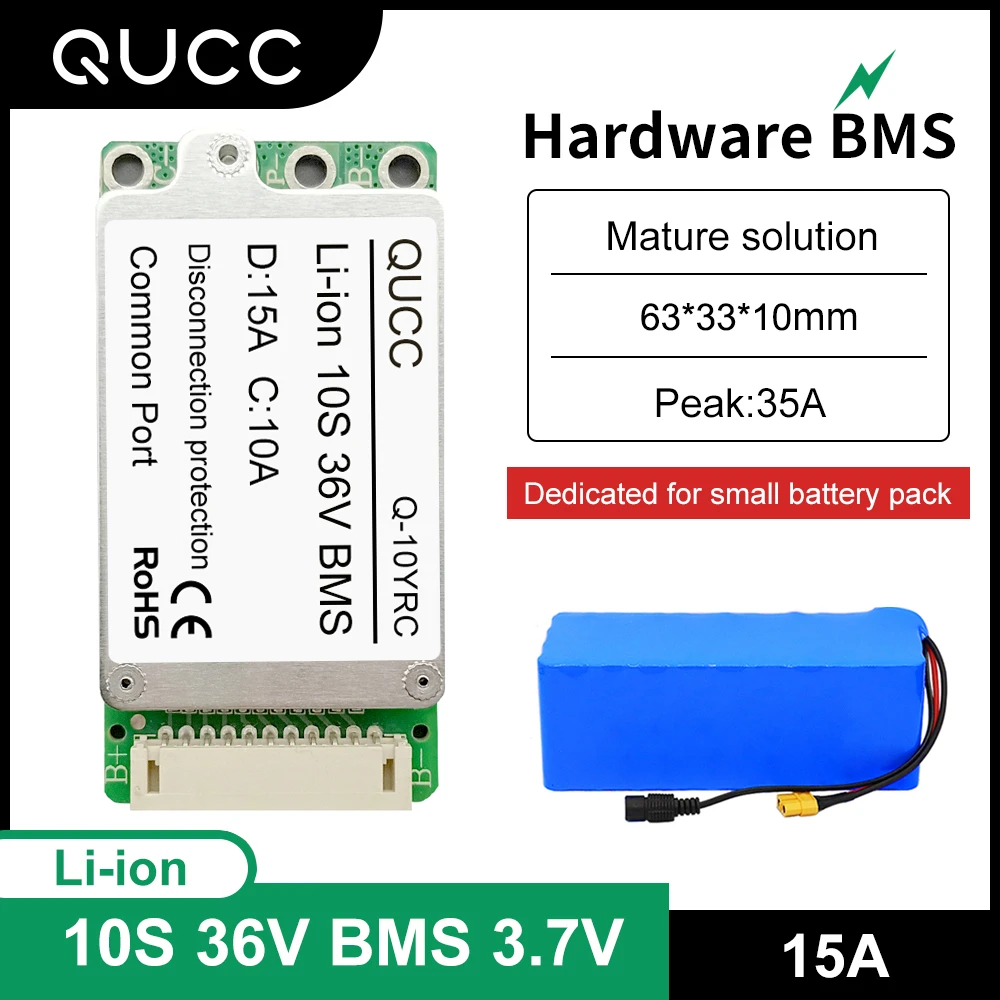 10S 36V 37V 15A 18650 Lipo Li-ion Lithium Battery Pack BMS PCB PCM Common Port Circuit Board for Ebike Escooter Electric Bicycle