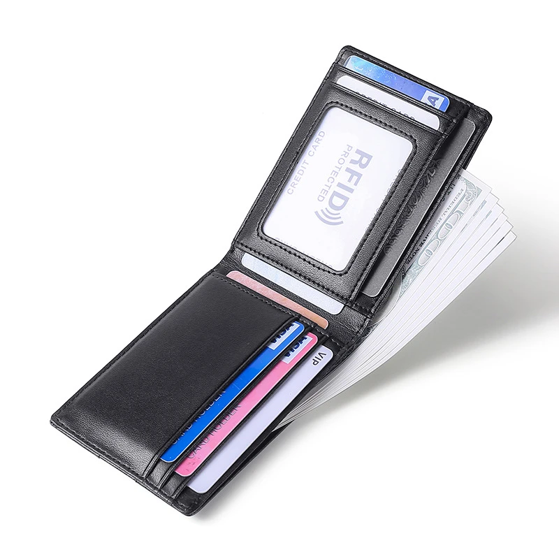 Men's Money Bag Purse Mini Slim Genuine Leather Wallet Rfid Bank Credit Card Holder Business Minimalist Wallet Men