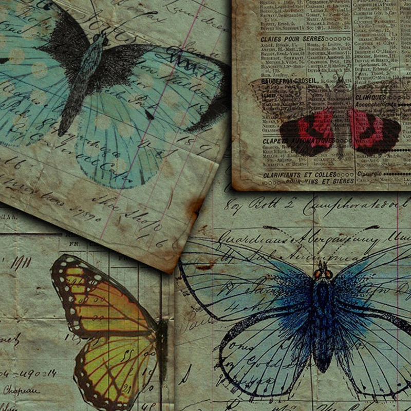 Vintage Butterfly Background Material Paper Junk Journal Decoration DIY Scrapbooking Old Book Page Craft Paper