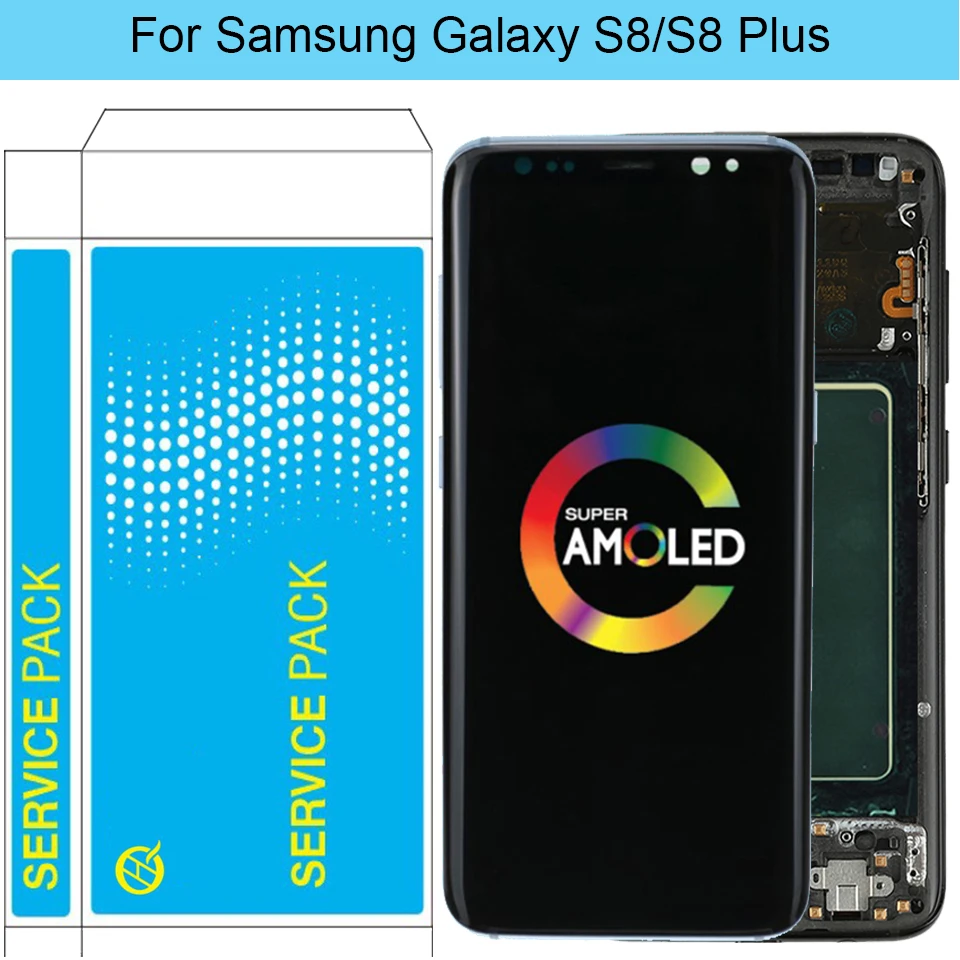 Original S8 LCD For Samsung Galaxy S8 Plus LCD Display With Frame AMOLED S8 G950F G950A Screen Display S8 Plus G955F G955A LCD